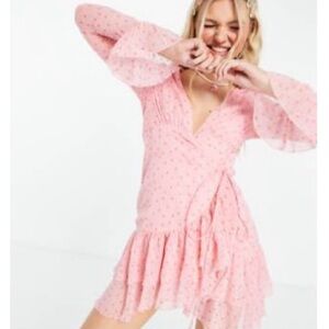 Pink Polka Dot Wrap Dress